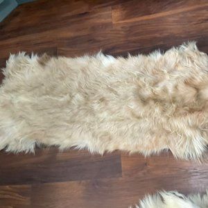Vintage Genuine Goatskin animal rug cream & brown Long hair 135cm x 55CM